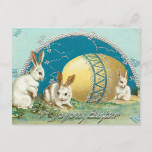Vintage Easter Bunnies and Decorated Egg Holiday Postcard