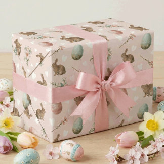 Vintage Easter Bunnies and Easter Eggs Cute Pastel Wrapping Paper