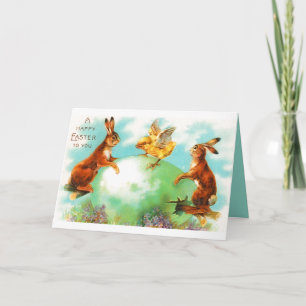 Vintage Easter Bunnies Baby Chick Planet Earth Egg Card