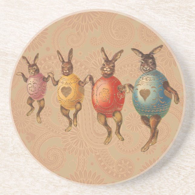 Vintage Easter Bunnies Dancing with Egg Costumes Coaster (Front)