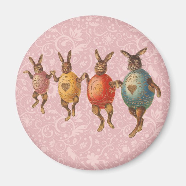 Vintage Easter Bunnies Dancing with Egg Costumes Magnet (Front)