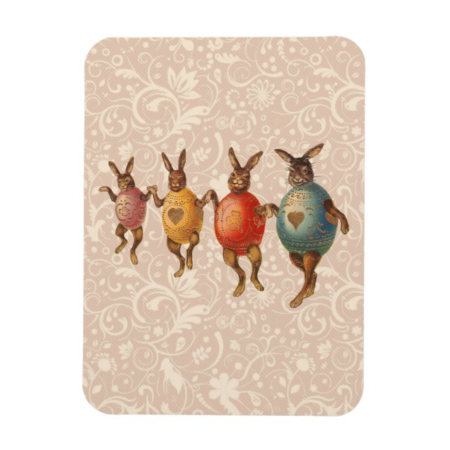 Vintage Easter Bunnies Dancing with Egg Costumes Magnet (Vertical)