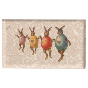 Vintage Easter Bunnies Dancing with Egg Costumes Place Card Holder