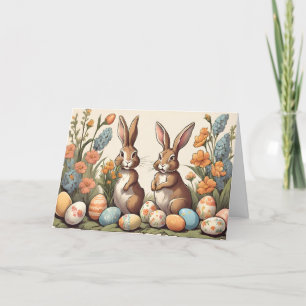 Vintage Easter Bunnies Egg Hunt Holiday Card