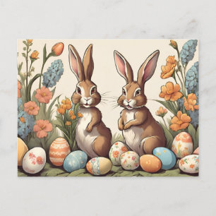Vintage Easter Bunnies Egg Hunt Holiday Postcard