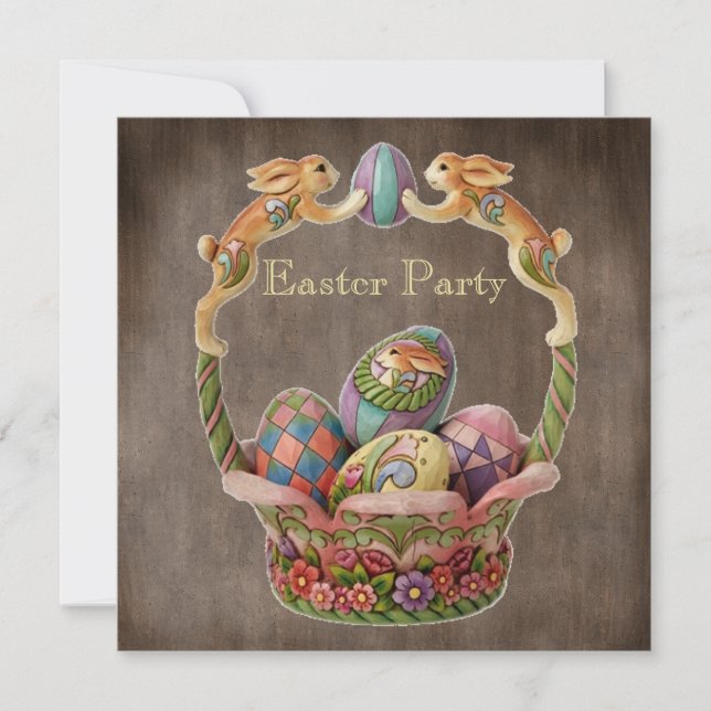 Vintage Easter Bunnies & Eggs Easter Party Invitation (Front)