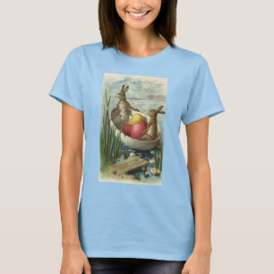 Vintage Easter Bunnies in a Boat with Easter Eggs T-Shirt