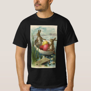 Vintage Easter Bunnies in a Boat with Easter Eggs T-Shirt