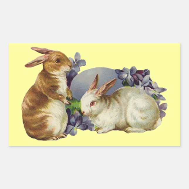 Vintage Easter Bunnies Rectangular Sticker (Front)