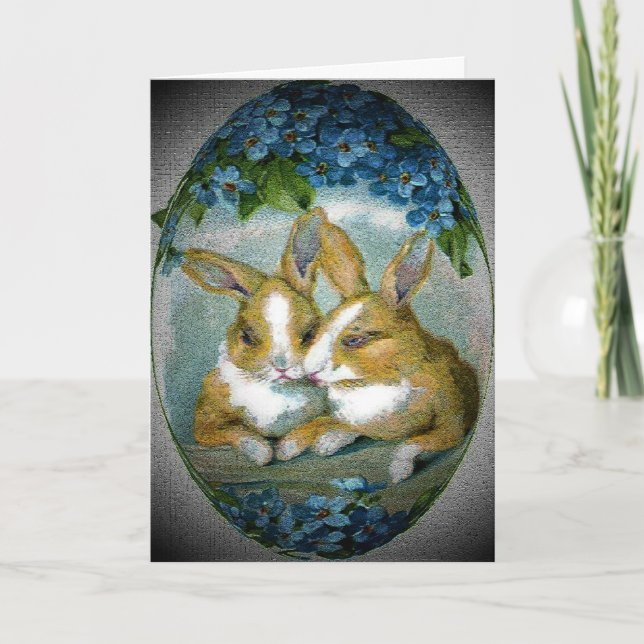 Vintage Easter Bunnies Textured Image, ZSSG Holiday Card (Front)