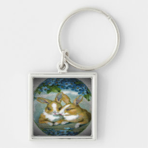 Vintage Easter Bunnies Textured Image, ZSSG Key Ring