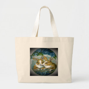 Vintage Easter Bunnies Textured Image, ZSSG Large Tote Bag