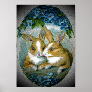 Vintage Easter Bunnies Textured Image, ZSSG Poster