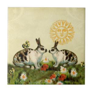 Vintage Easter Bunnies Tile