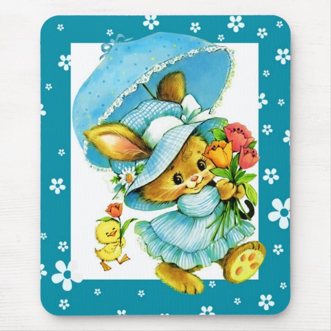 Vintage Easter Bunny and Chick. Gift Mouse Mat (Front)