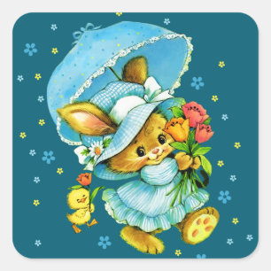 Vintage Easter Bunny and Chick. Gift Stickers