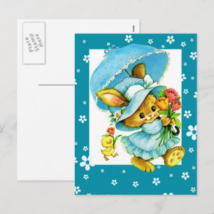 Vintage Easter Bunny and Chick Holiday Postcard