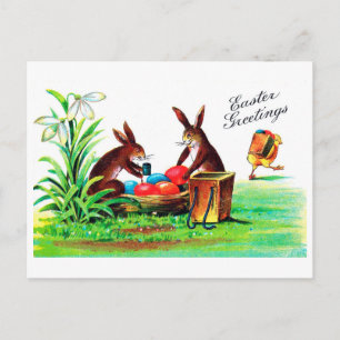 Vintage Easter Bunny and Chick Postcard