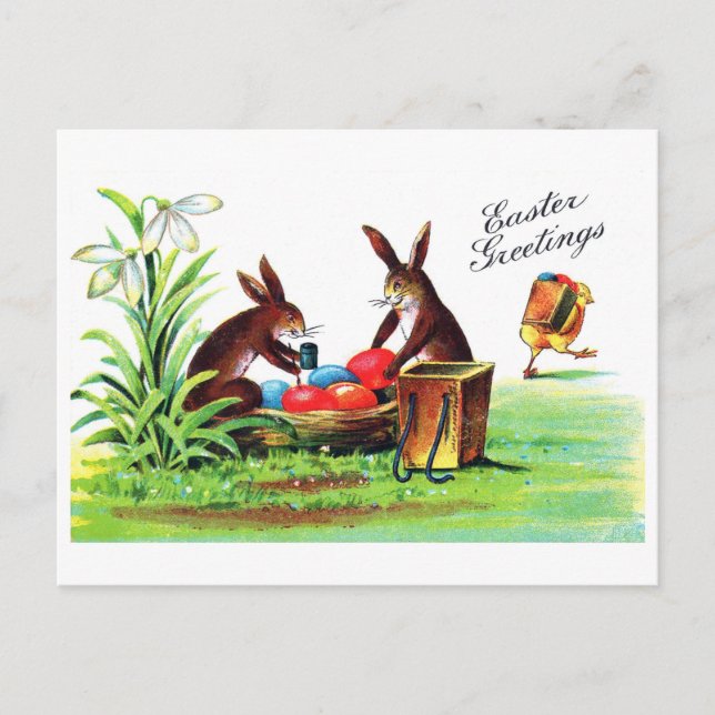 Vintage Easter Bunny and Chick Postcard (Front)