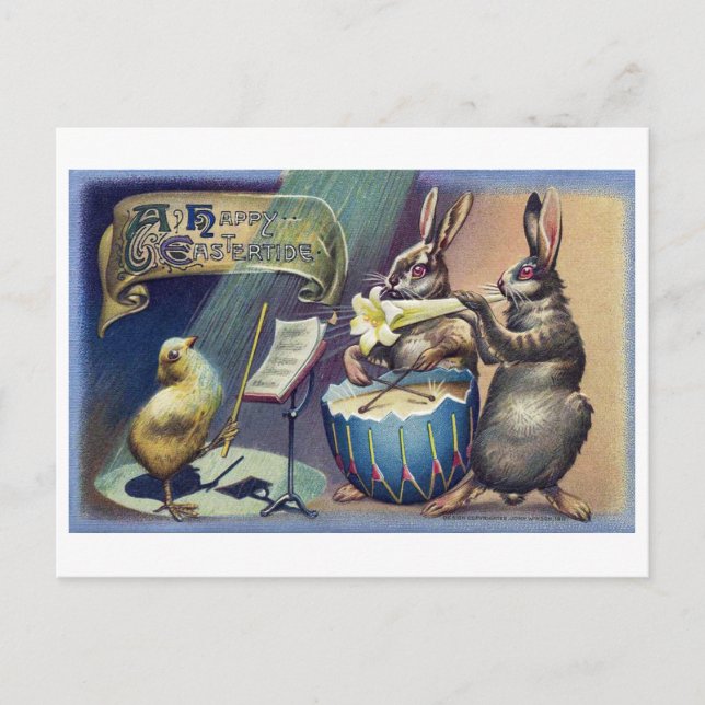 Vintage Easter Bunny and Chick Postcard (Front)