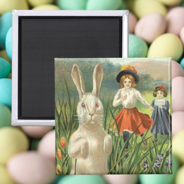 Vintage Easter Bunny and Children Happy Eastertide Magnet (Creator Uploaded)