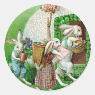 Vintage Easter Bunny and Easter Eggs Garden Classic Round Sticker