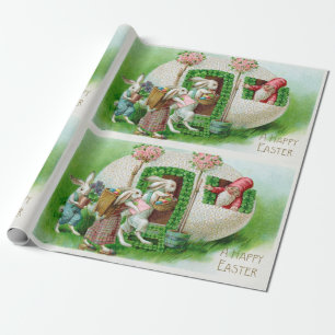 Vintage Easter Bunny and Easter Eggs Garden Wrapping Paper