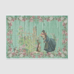 Vintage Easter Bunny and Girl in Rose Garden Tissue Paper