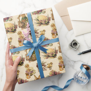 Vintage Easter Bunny and girl party wrap Wrapping Paper