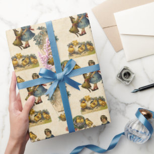 Vintage Easter Bunny and girl party wrap Wrapping Paper