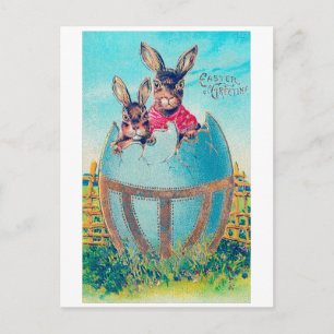Vintage Easter Bunny and Large Decorated Egg Postcard