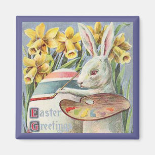 Vintage Easter Bunny Artist Painting an Egg, ZSSG Magnet