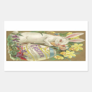 Vintage Easter Bunny Artist Rectangular Sticker