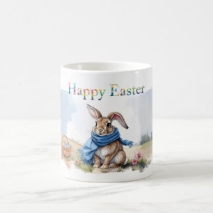 Vintage Easter Bunny blue scarf Happy Easter Coffee Mug