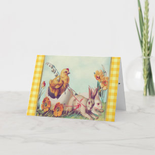 Vintage Easter Bunny & Chick in Buffalo Checks Hol Holiday Card