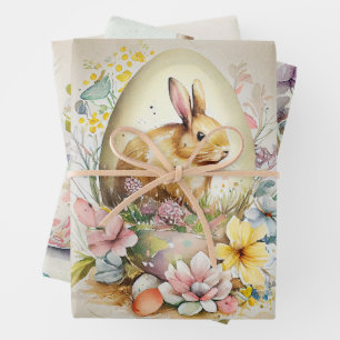Vintage Easter Bunny & Chick Wrapping Paper Sheet