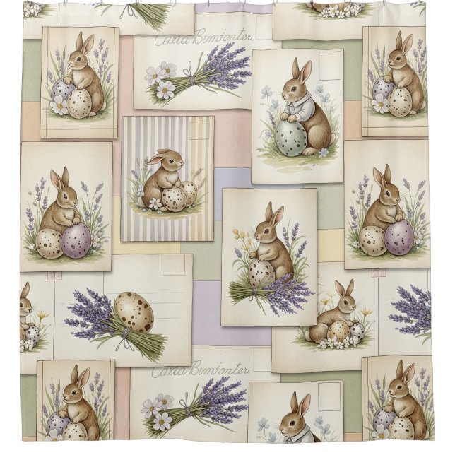 Vintage Easter Bunny Collage Shower Curtain (Front)
