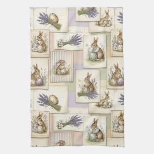 Vintage Easter Bunny Collage Tea Towel
