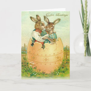Vintage Easter Bunny Couple In Easter Egg Easter C Holiday Card