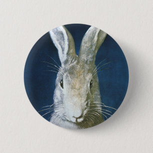 Vintage Easter Bunny, Cute Furry White Rabbit 6 Cm Round Badge