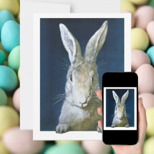 Vintage Easter Bunny, Cute Furry White Rabbit Holiday Card