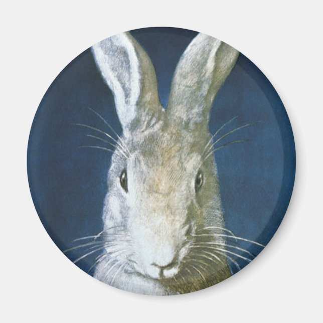Vintage Easter Bunny, Cute Furry White Rabbit Magnet (Front)
