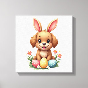 Vintage Easter Bunny Dog Cute Puppy Illustration w Canvas Print
