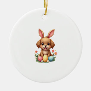 Vintage Easter Bunny Dog Cute Puppy Illustration w Ceramic Tree Decoration
