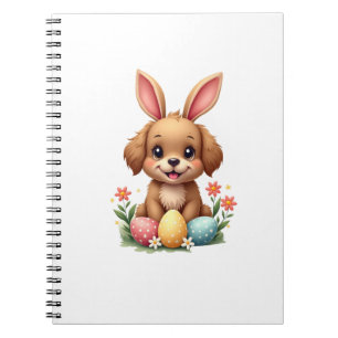 Vintage Easter Bunny Dog Cute Puppy Illustration w Notebook