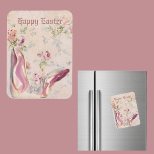 Vintage Easter Bunny Ears with Victorian Floral Magnet