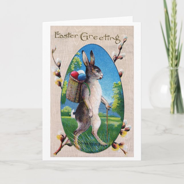 Vintage Easter Bunny Egg Card (Front)