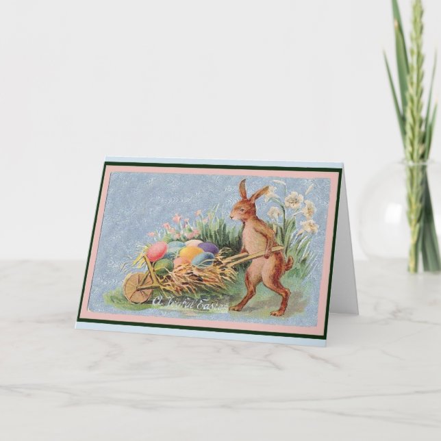 Vintage Easter Bunny & Egg Cart, Holiday Card (Front)