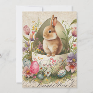 Vintage Easter Bunny Egg Floral Invitation