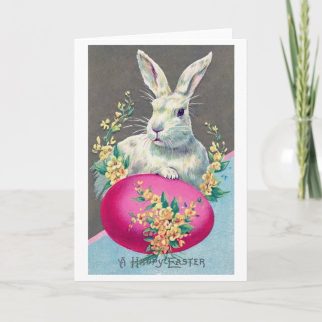 Vintage Easter Bunny Egg Flower Card (Front)